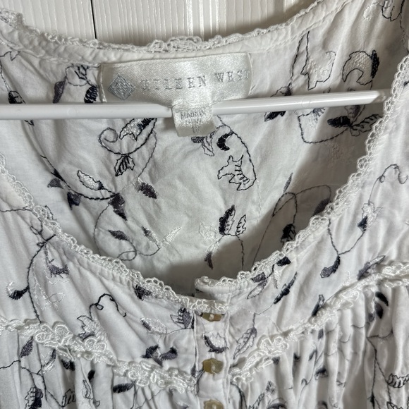 Eileen West Cottage Core White and Black Embroidered Floral Night Gown Cotton - Picture 2 of 7